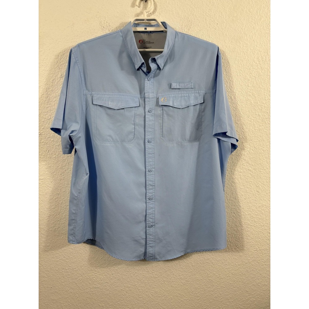 The American Outdoorsman Shirt Mens‎ XXL Blue Fishing Short Sleeve Button Front